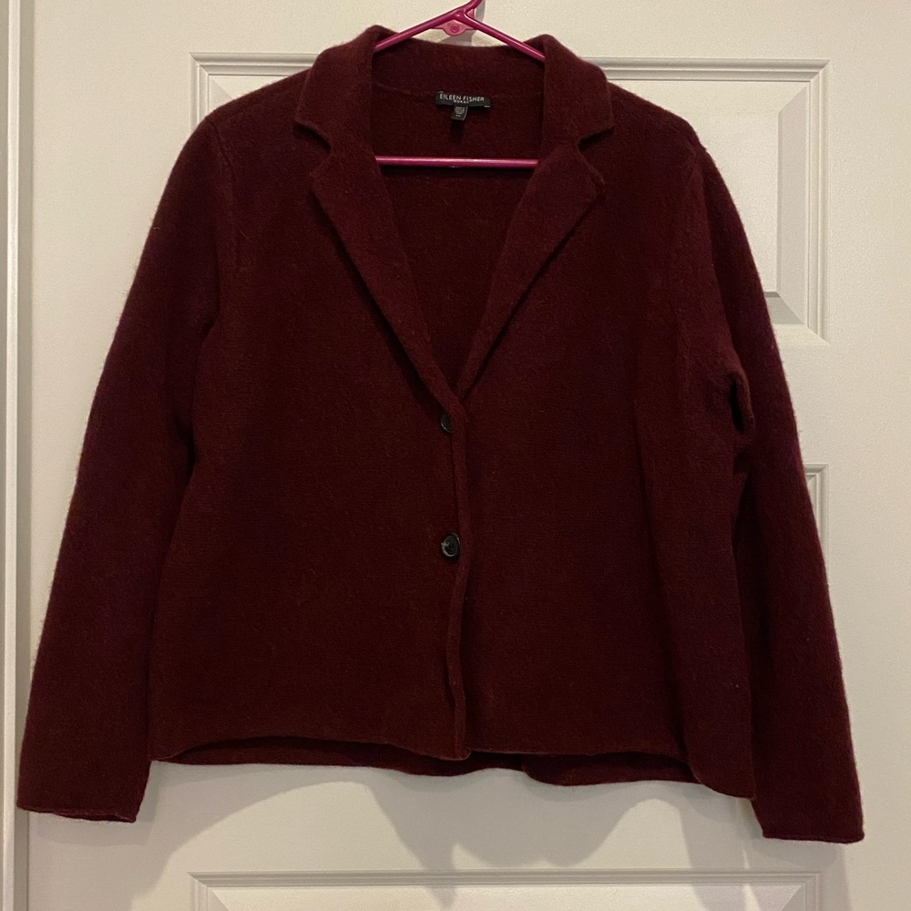 Eileen Fisher Wool and Cashmere Notched Collar Lightweight Coat